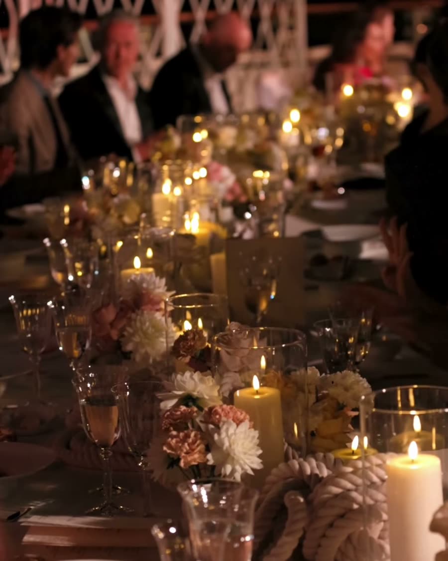 Candlelit dinner on the deck of a Four Seasons yacht at night